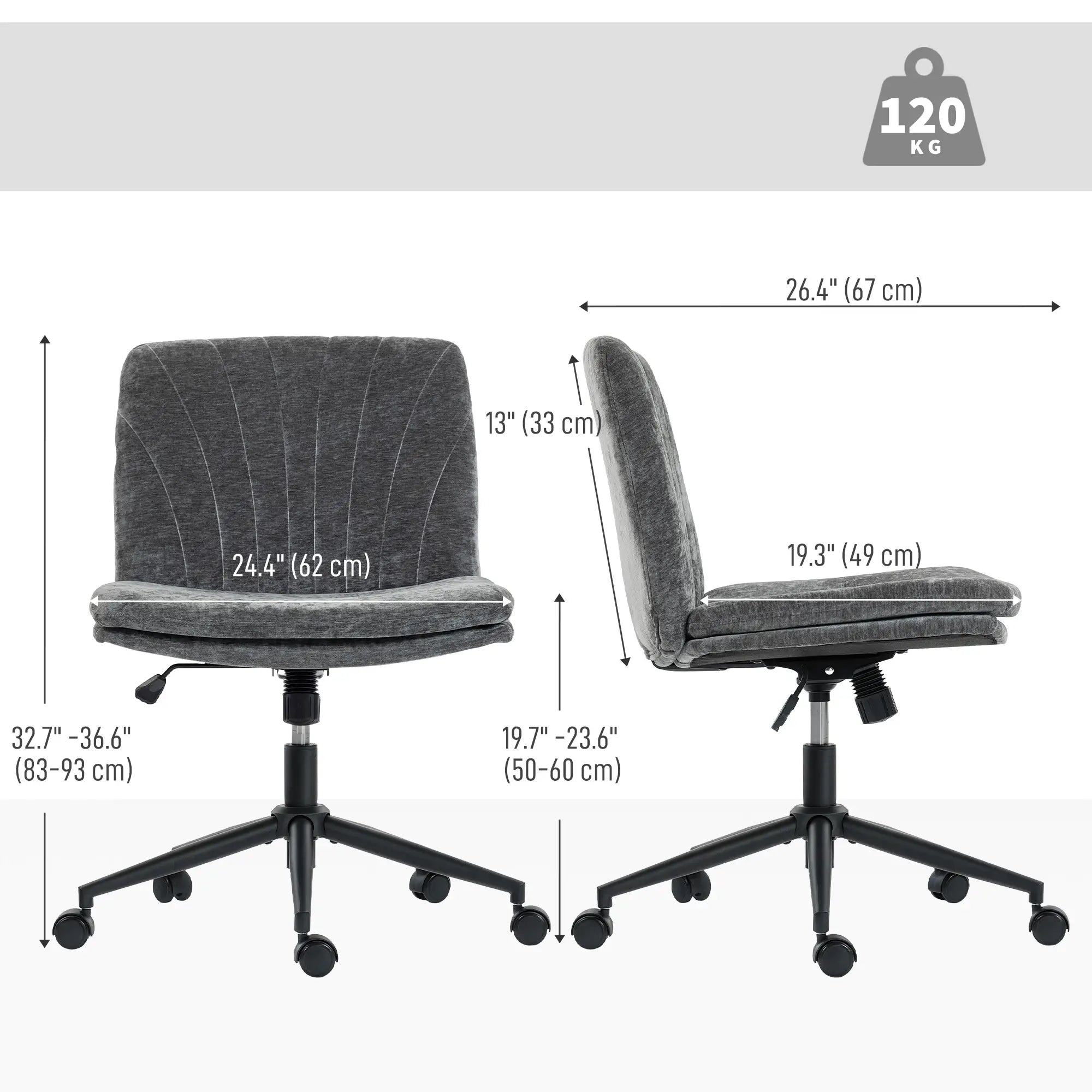Criss Cross Chair with Wheels, Wide Office Chair, Adjustable Height, Tilting, Grey Task Chairs at Gallery Canada
