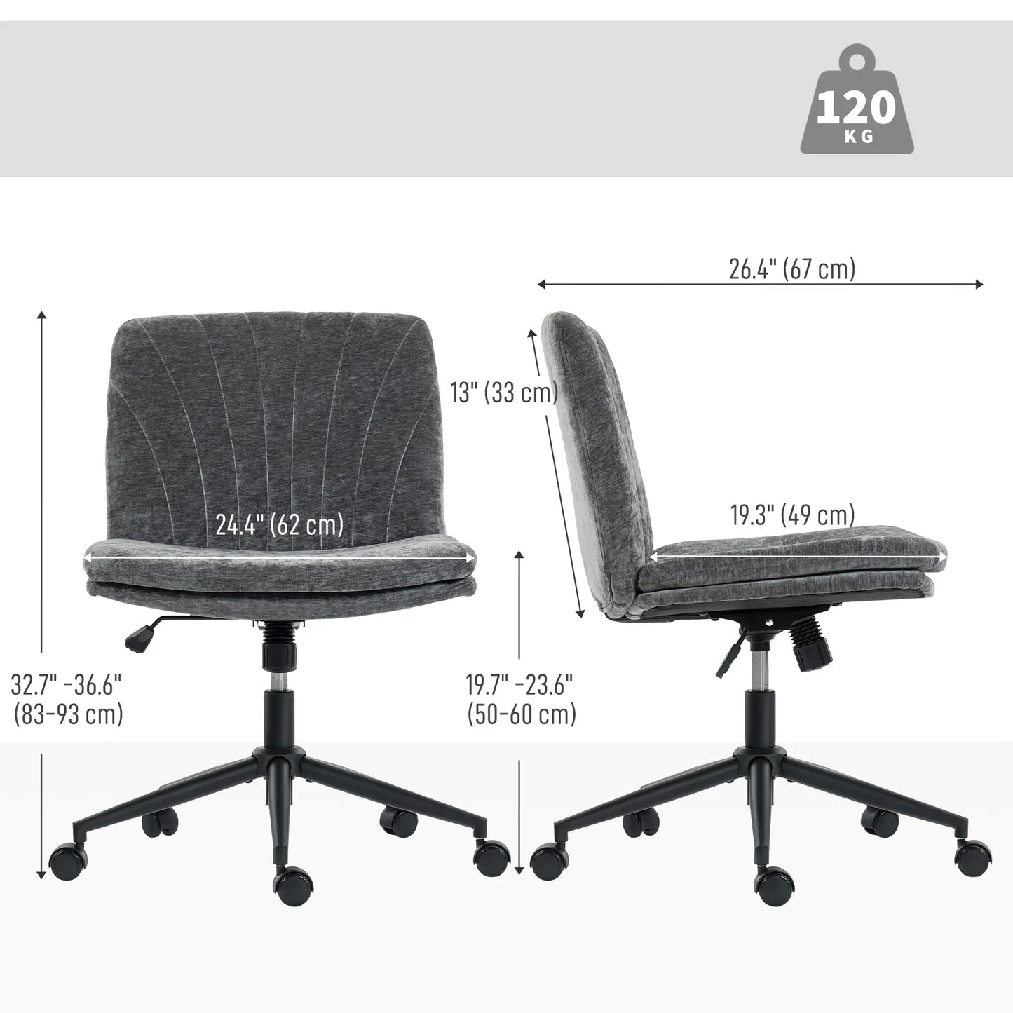 Criss Cross Chair with Wheels, Wide Office Chair, Adjustable Height, Tilting, Grey Task Chairs at Gallery Canada