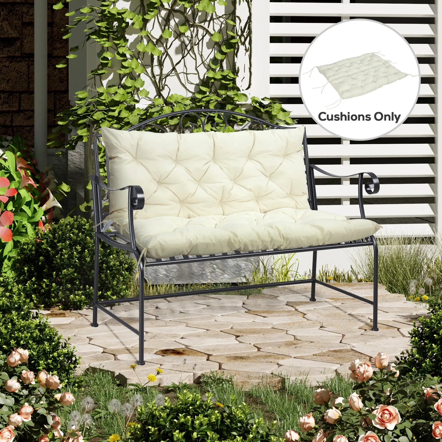 2 Seater Garden Bench Cushion, Outdoor Non-Slip Pad, 52" x 43" x 4", Beige Patio Chair Cushions at Gallery Canada