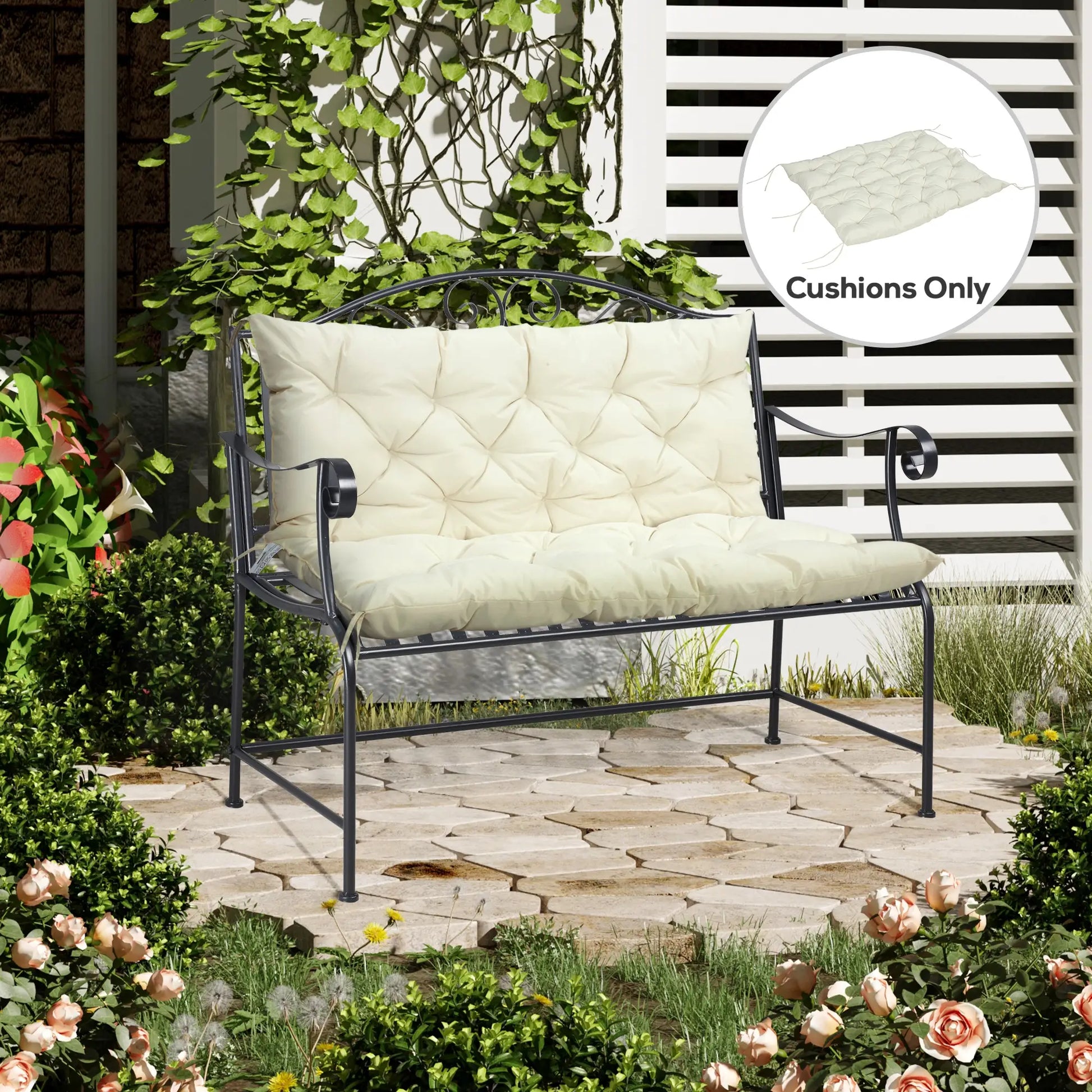 2 Seater Garden Bench Cushion, Outdoor Non-Slip Pad, 52" x 43" x 4", Beige Patio Chair Cushions at Gallery Canada