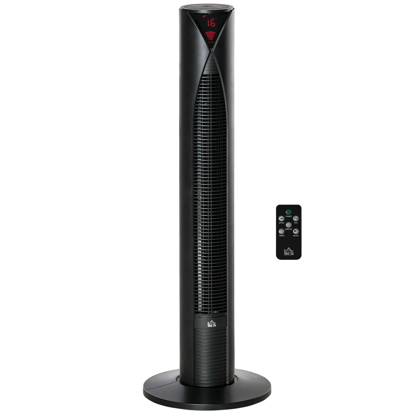 Freestanding Tower Fan, 3 Speed, 12h Timer, Oscillating, LED Panel, Remote, Black Tower Fans Black at Gallery Canada