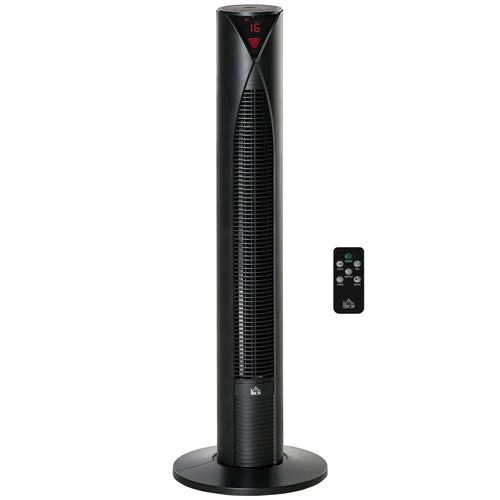 Freestanding Tower Fan, 3 Speed, 12h Timer, Oscillating, LED Panel, Remote, Black
