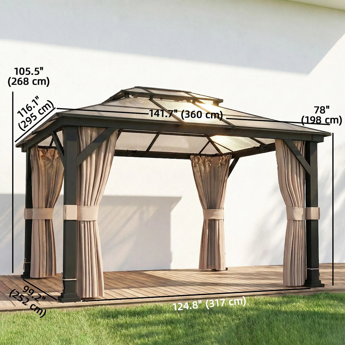 10' x 12' Hardtop Gazebo, Steel Permanent Outdoor, Khaki Gazebos at Gallery Canada