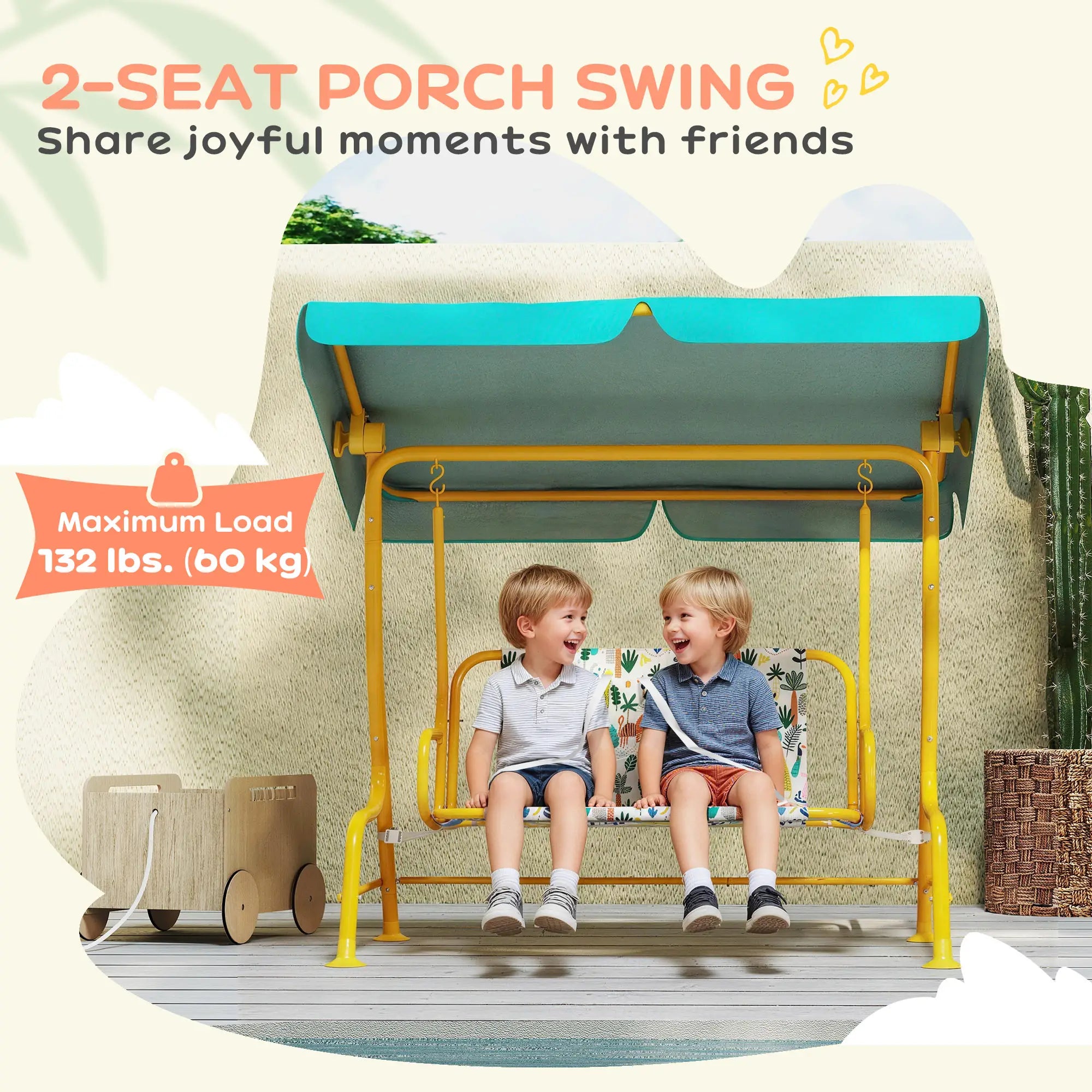 Kids Porch Swing, 2-Seater With Safety Belts, Adjustable Canopy, Green Gym Sets & Swings at Gallery Canada