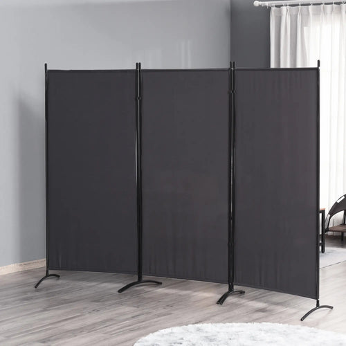 6' 3 Panel Room Divider, Double Hinged, Indoor Privacy Screen, Charcoal Grey