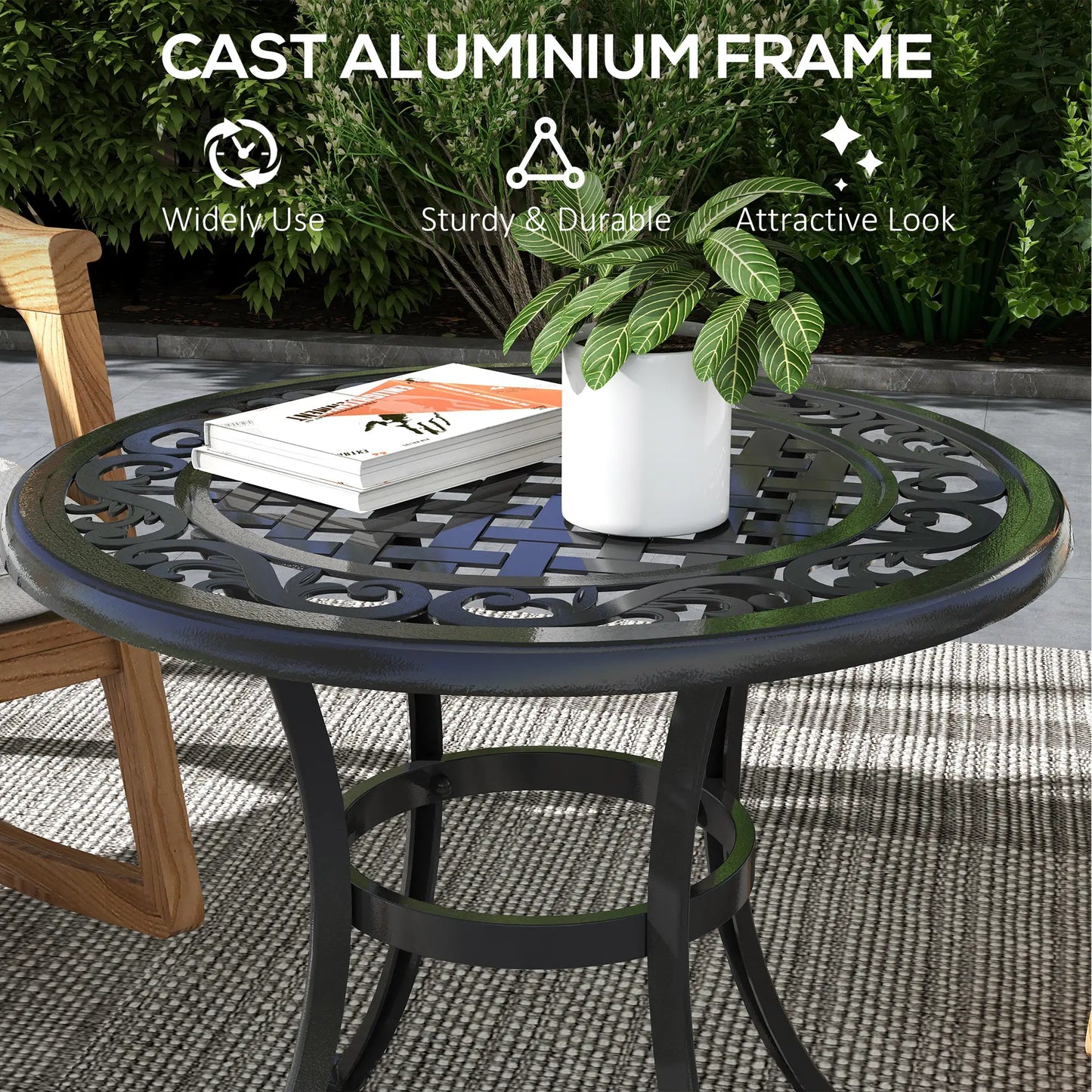 Round Patio Table, Adjustable Feet, Cast Aluminium Frame, Black Patio Side Tables at Gallery Canada