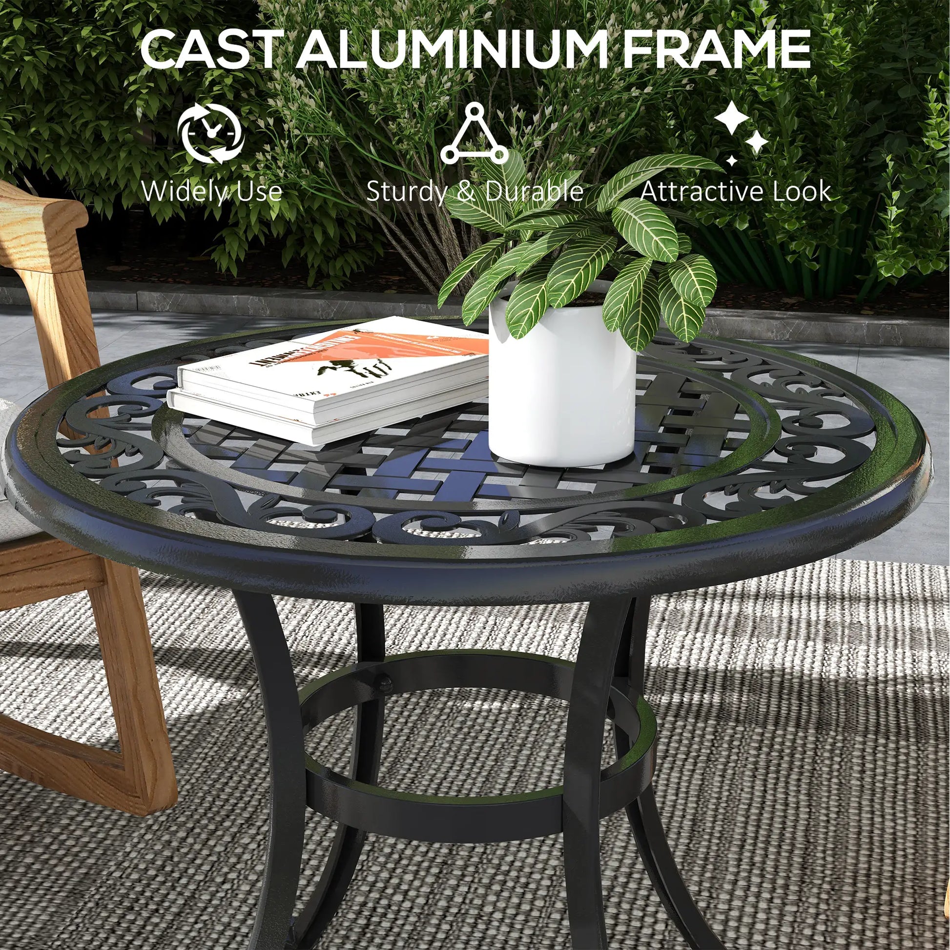 Round Patio Table, Adjustable Feet, Cast Aluminium Frame, Black Patio Side Tables at Gallery Canada