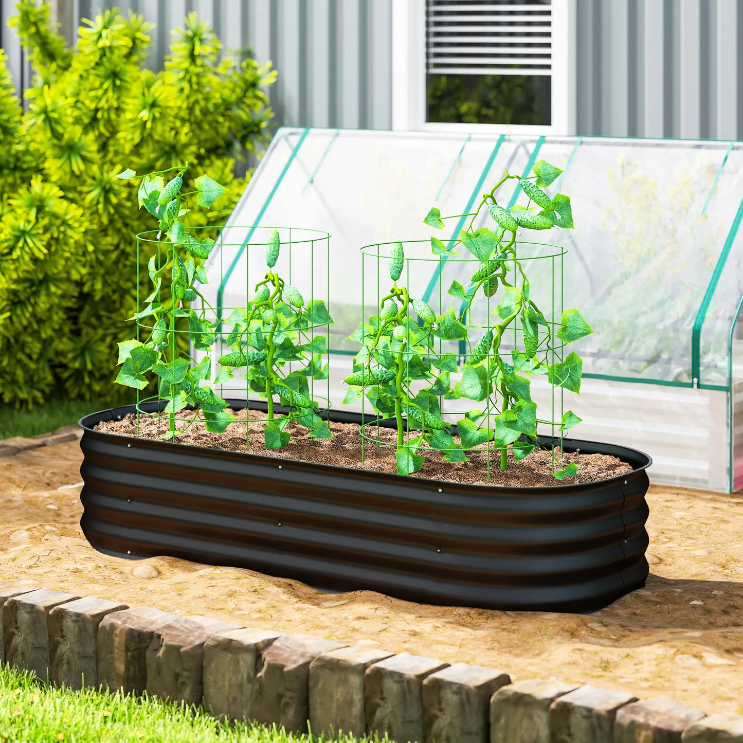 4.9 x 2 x 1ft Galvanized Raised Garden Bed Kit, Metal Planter Box, Black