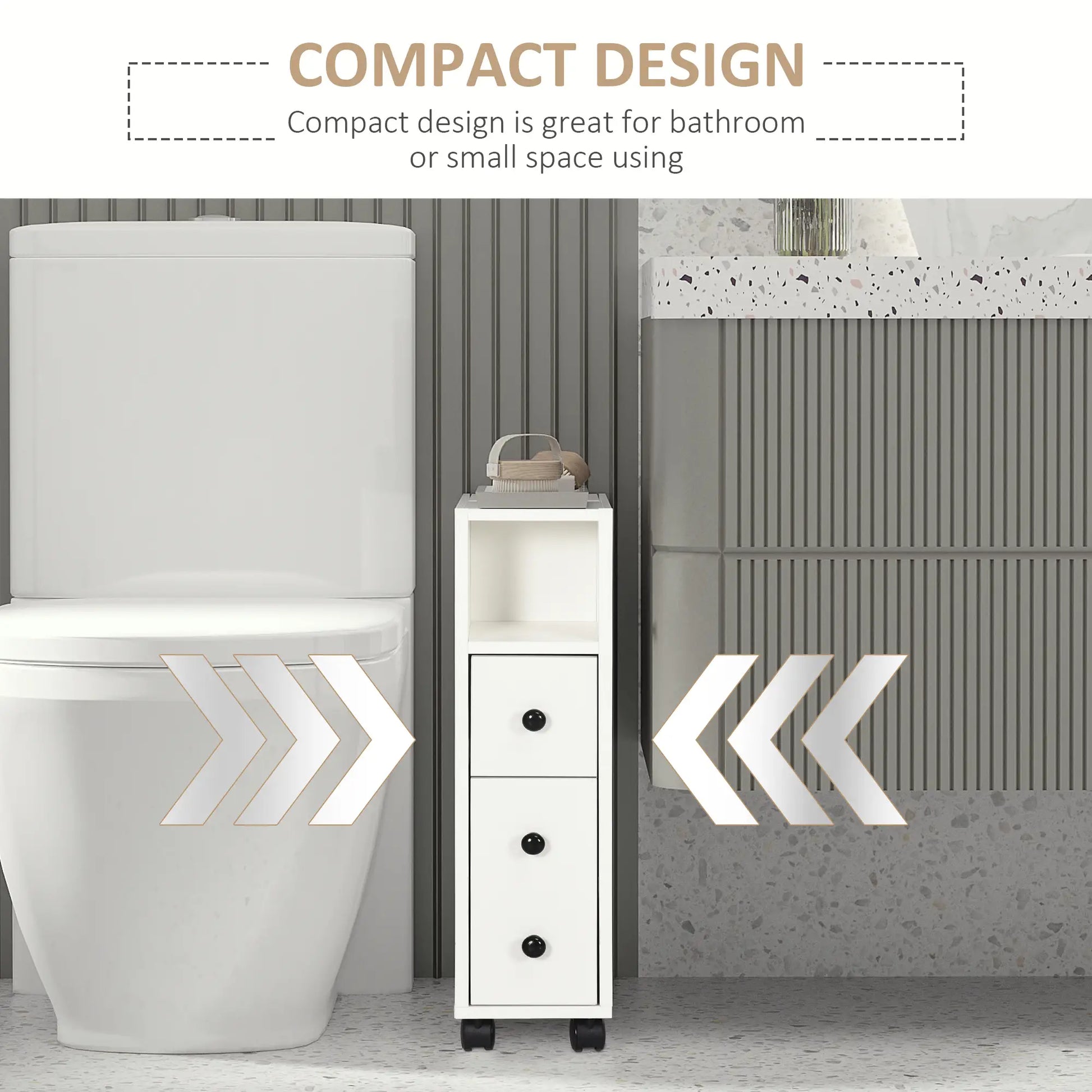 Slim Bathroom Cabinet with Wheels, Door, Drawer, 2 Compartments, White Bathroom Cabinets at Gallery Canada