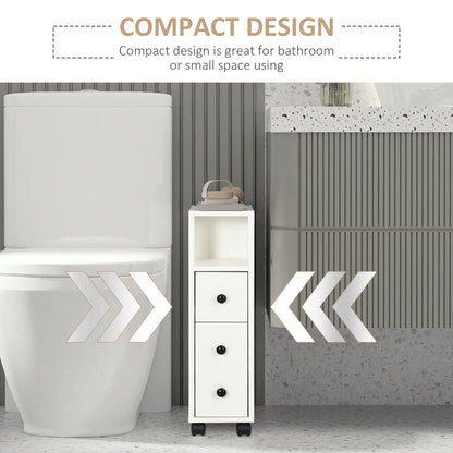 Slim Bathroom Cabinet with Wheels, Door, Drawer, 2 Compartments, White Bathroom Cabinets at Gallery Canada