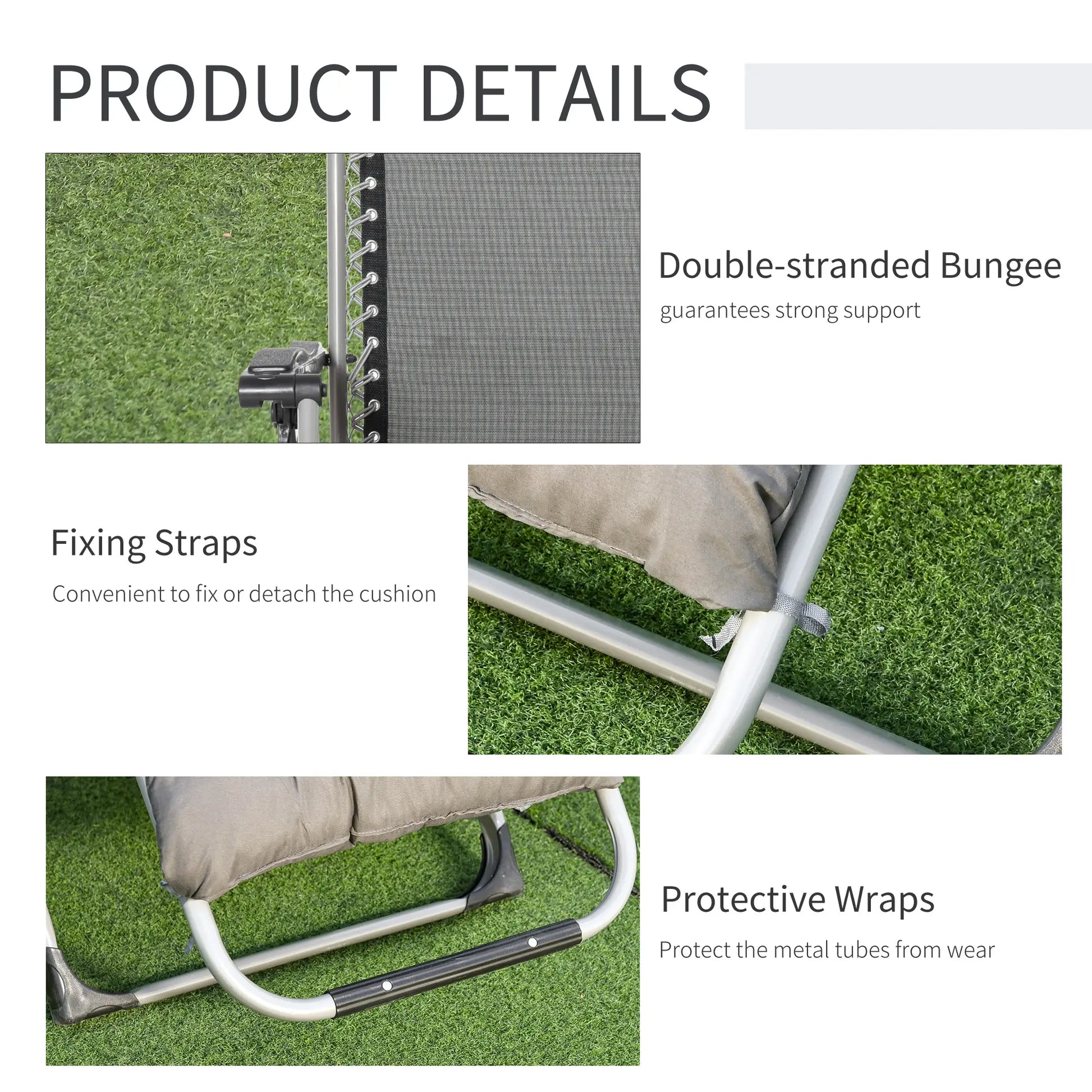 Reclining Zero Gravity Chair, Adjustable Backrest, Folding Sun Lounger, Removable Cushion, Headrest, Dark Grey Lounger Chairs at Gallery Canada