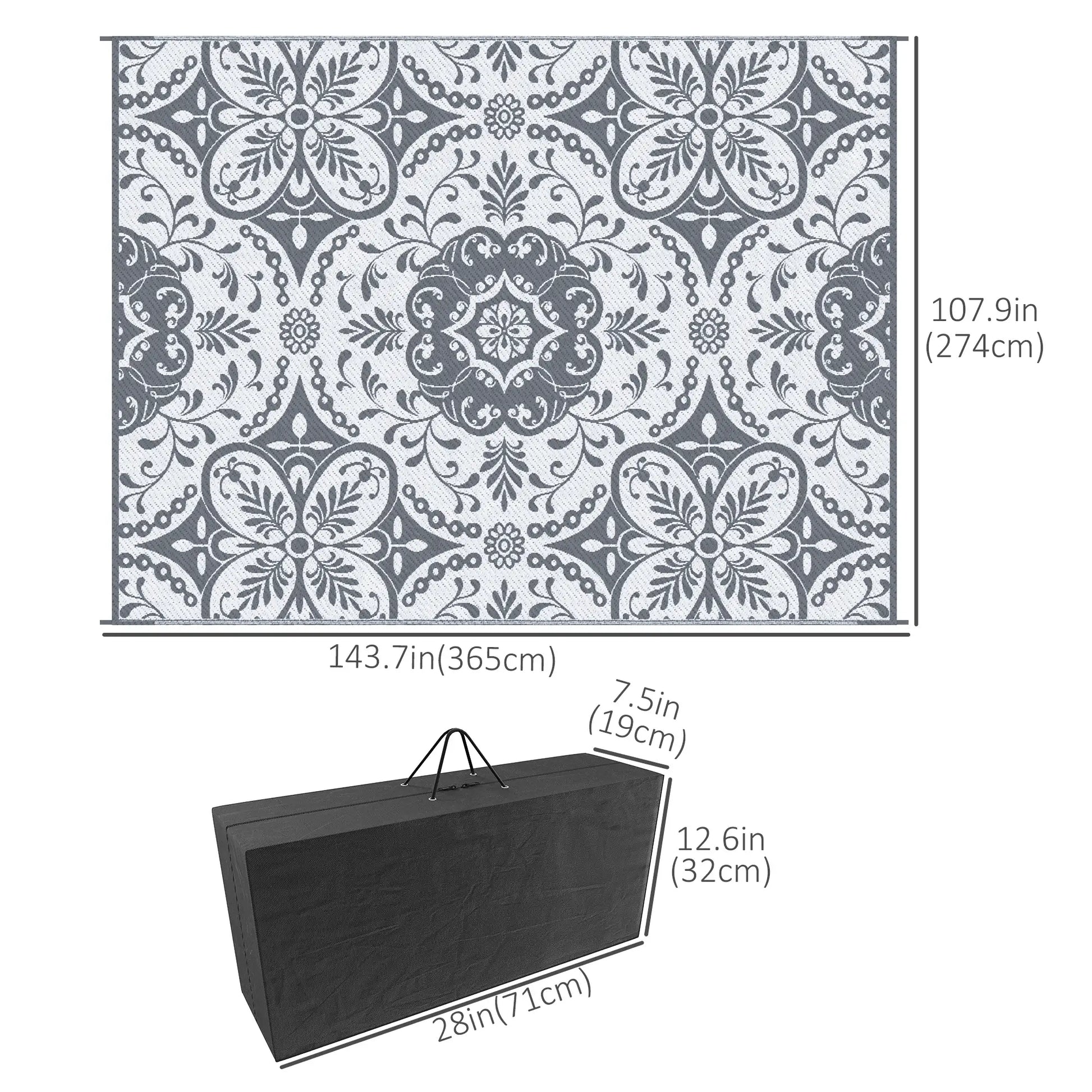 Portable Outdoor Rug, 9' x 12', Waterproof, White Flower, Gray Outdoor Reversible Rugs at Gallery Canada