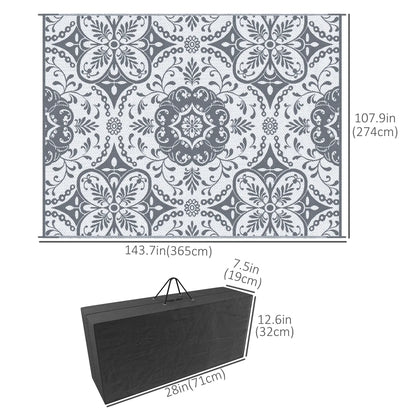 Portable Outdoor Rug, 9' x 12', Waterproof, White Flower, Gray Outdoor Reversible Rugs at Gallery Canada