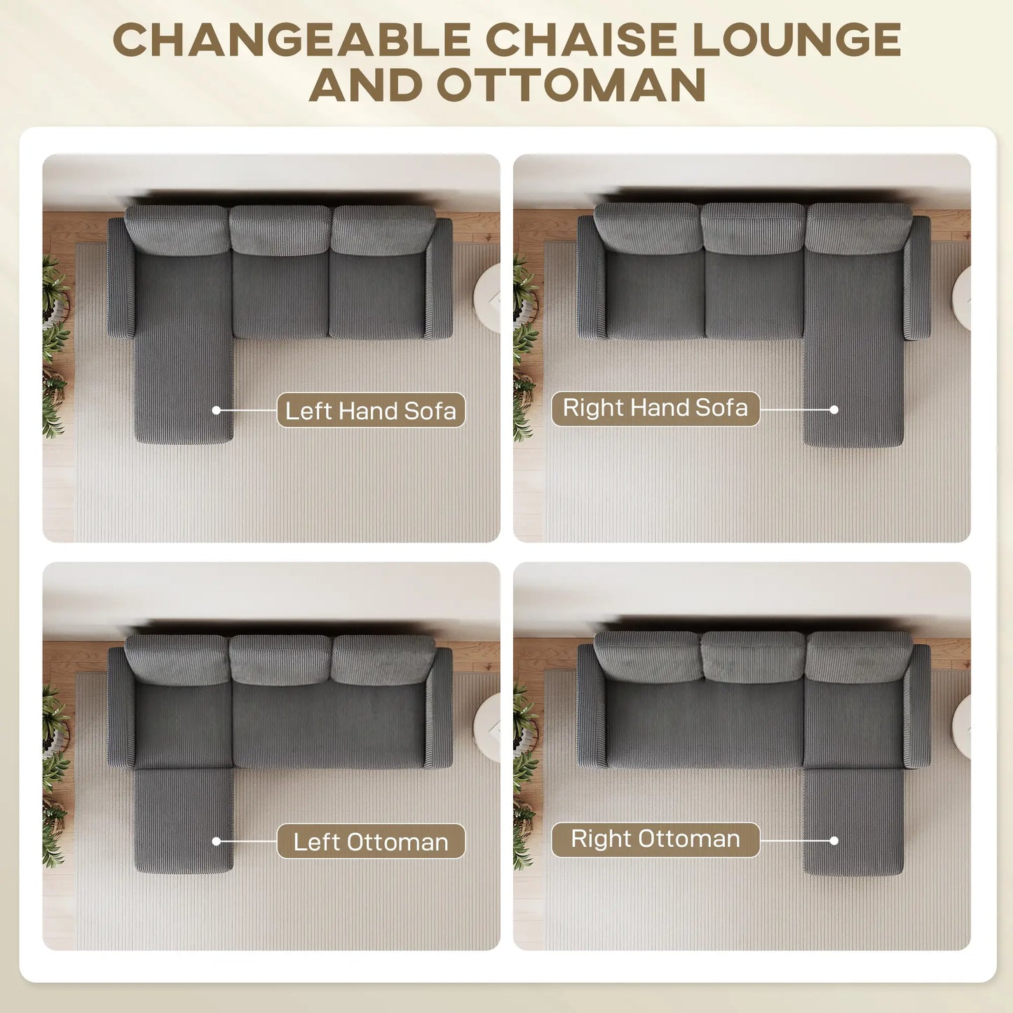 L Shaped Sectional Sofa, With Changeable Chaise Ottoman, Dark Grey 3-Seater Sofas at Gallery Canada