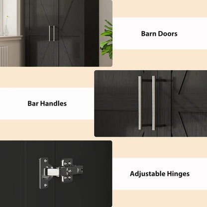 Barn Door Wardrobe Cabinet, 2 Doors With Hanging Rod, Wood Effect, Black Clothing Storage at Gallery Canada