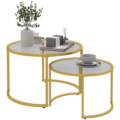 Round Coffee Table Set, Tempered Glass Top, Steel Frame, Gold Coffee Tables Gold, Transparent at Gallery Canada