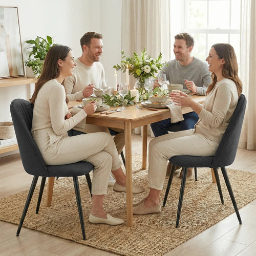 Modern Dining Chairs, Velvet Upholstered, Steel Legs, Black