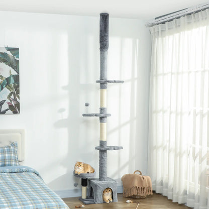 Floor to Ceiling Cat Tree, 4 Tiers, Adjustable Height 87-100" Floor to Ceiling Cat Trees at Gallery Canada