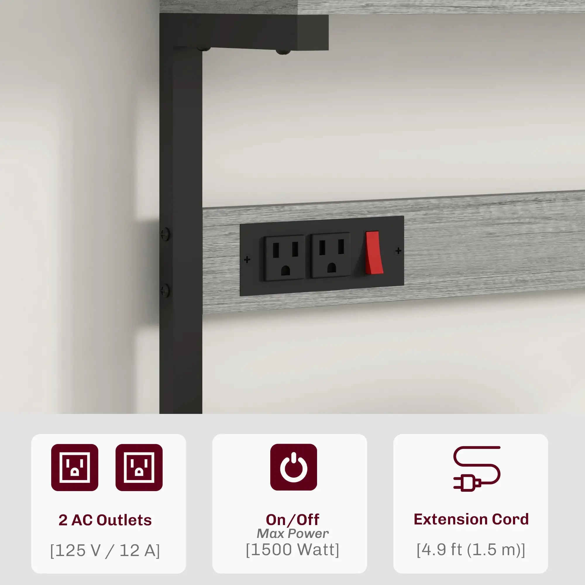 Kitchen Baker's Rack with Power Outlet, Coffee Bar Station with Adjustable Shelves and Hooks, Distressed Grey Bar Cabinets at Gallery Canada