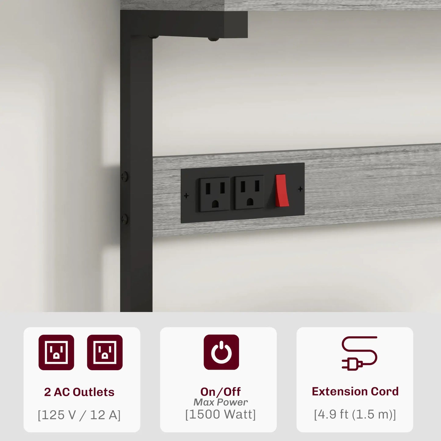 Kitchen Baker's Rack with Power Outlet, Coffee Bar Station with Adjustable Shelves and Hooks, Distressed Grey Bar Cabinets at Gallery Canada