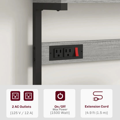 Kitchen Baker's Rack with Power Outlet, Coffee Bar Station with Adjustable Shelves and Hooks, Distressed Grey Bar Cabinets at Gallery Canada