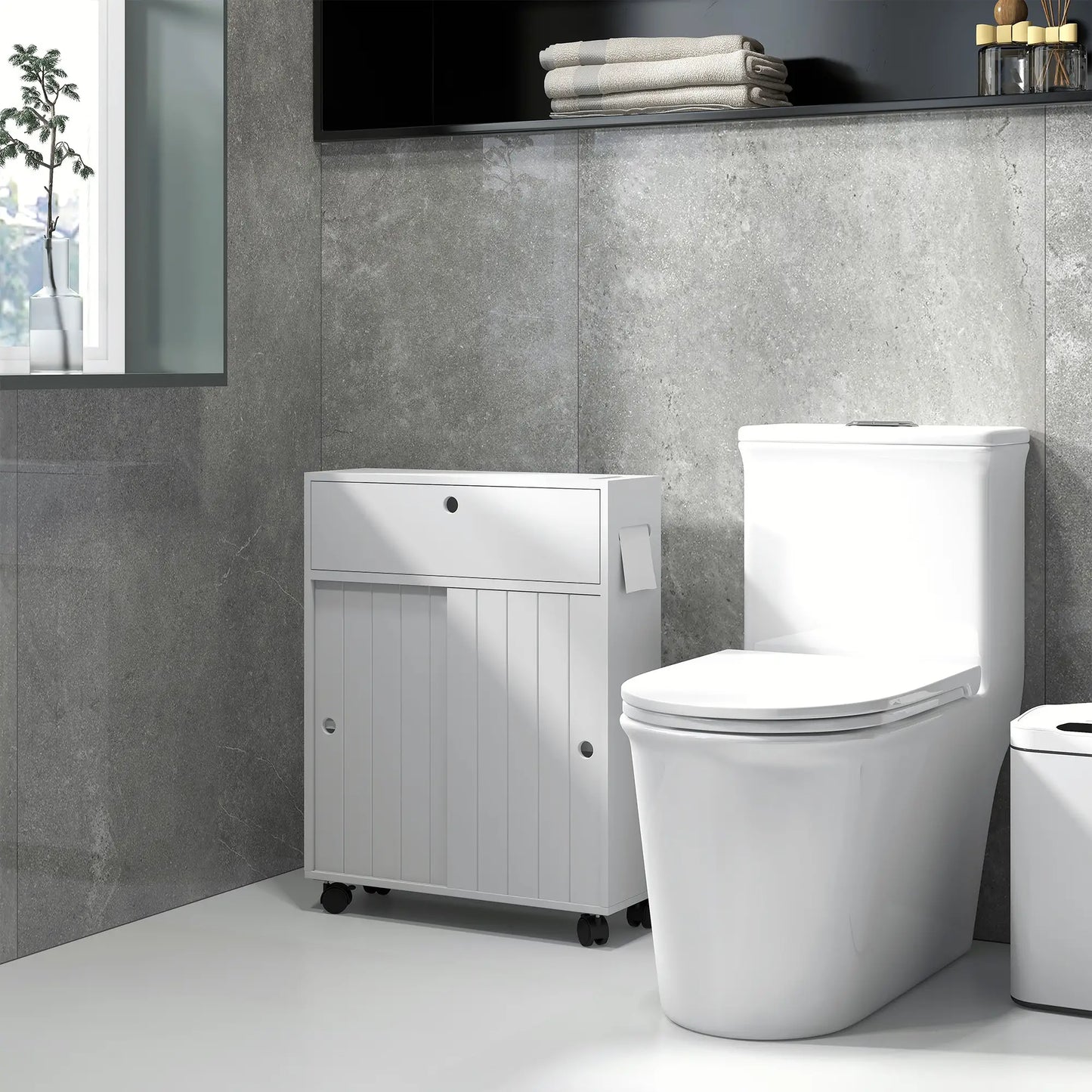 Bathroom Storage Cabinet, 20.5" x 6.75" x 26.5", Rolling Wheels, White Bathroom Cabinets at Gallery Canada
