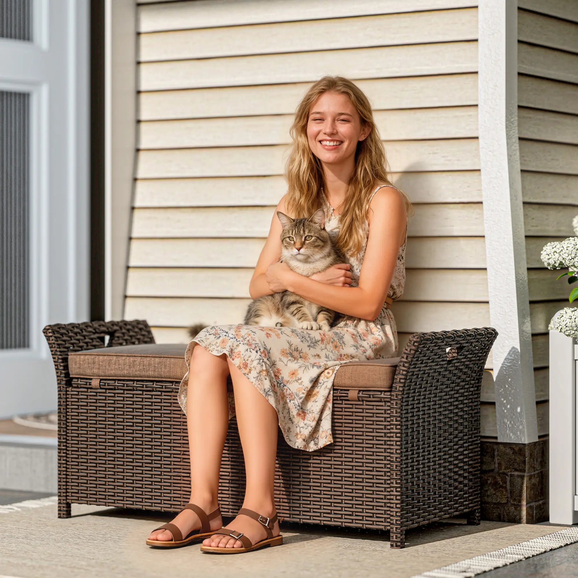 2-In-1 Outdoor Storage Bench, 29 Gallon Wicker Deck Box, Tan Patio Storage Boxes at Gallery Canada