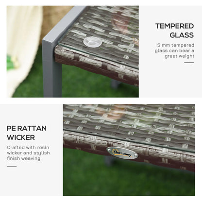 Table basse en rotin, Table d'appoint pour patio en osier, Plateau en verre trempé, Cadre en aluminium, Gris