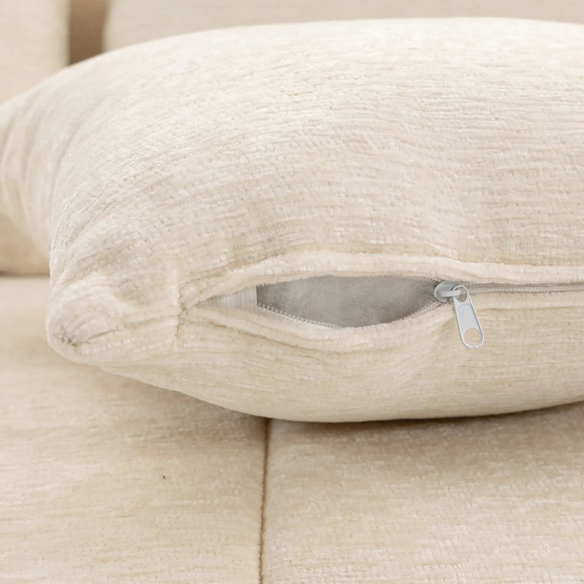 3 Seater Chenille Cloud Couch, Spring Cushion, Beige 3-Seater Sofas at Gallery Canada