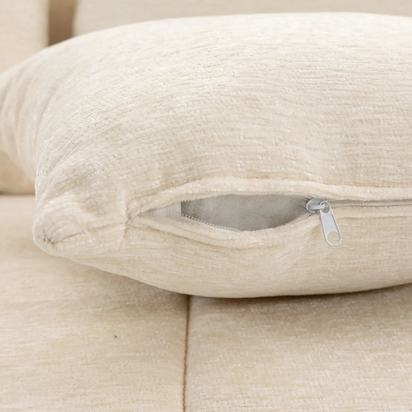 3 Seater Chenille Cloud Couch, Spring Cushion, Beige 3-Seater Sofas at Gallery Canada