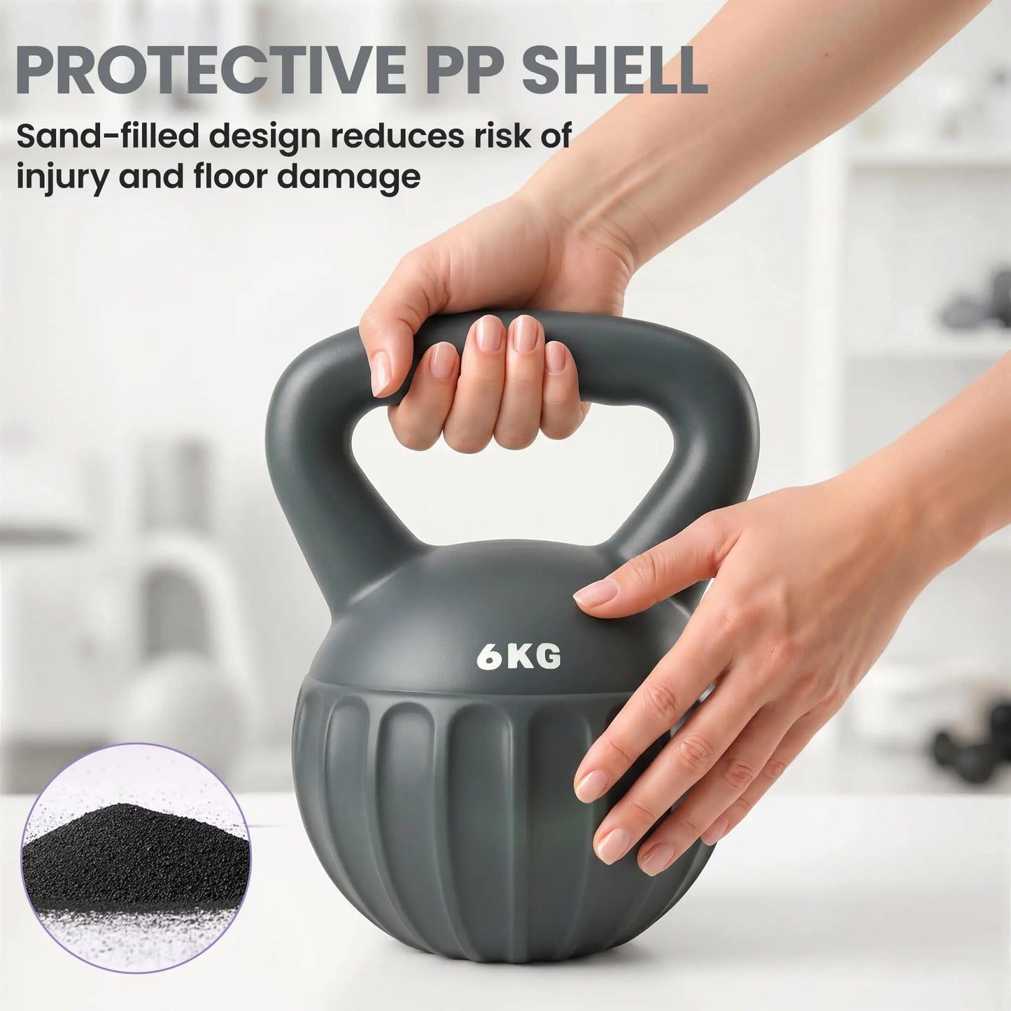 13 lbs Kettlebell, Non-Slip Handle, Home Gym, Grey Strength Training Equipment at Gallery Canada