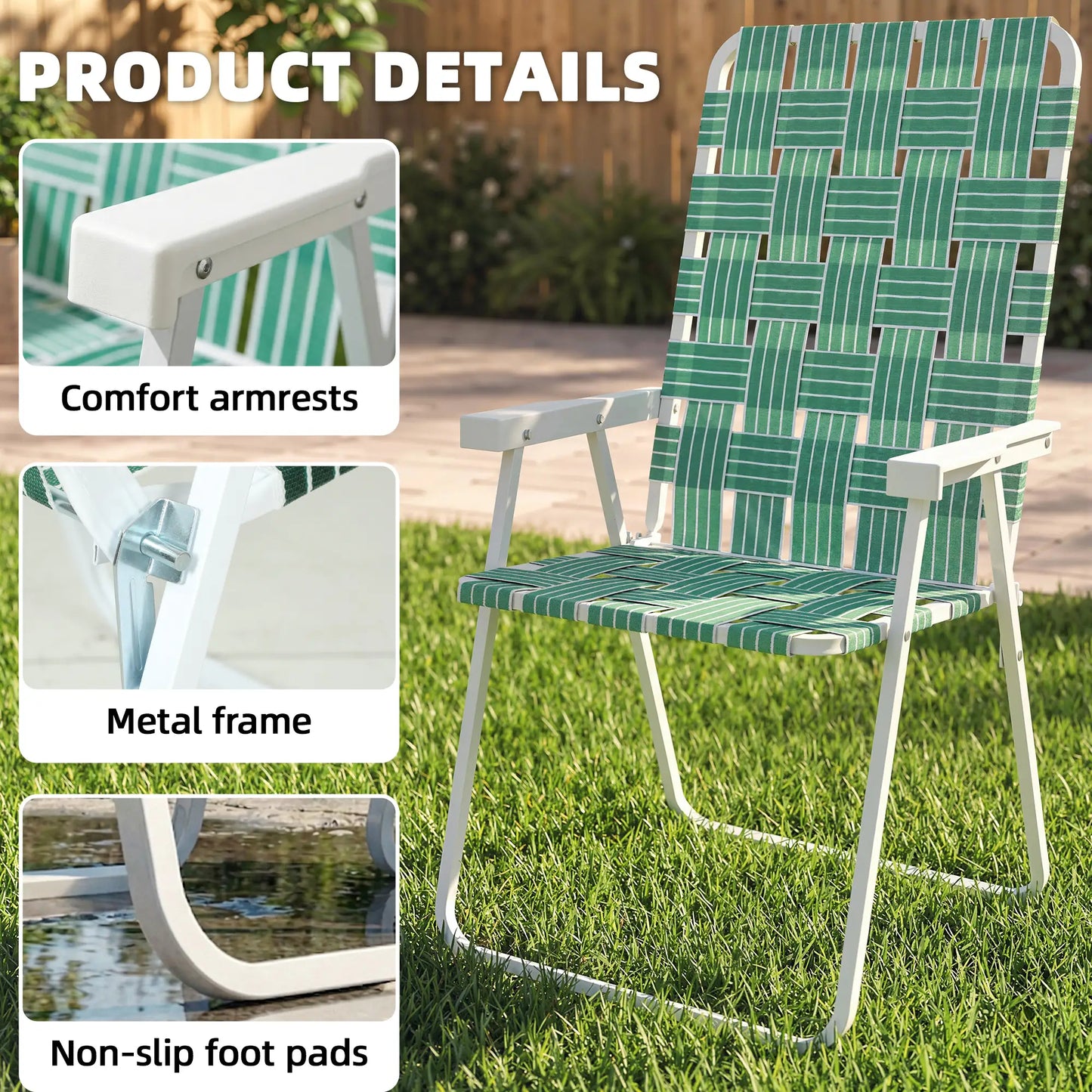Set Of 2 Folding Patio Chairs, Portable With Armrests, Green Patio Chairs at Gallery Canada