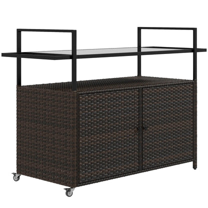 2-Tier PE Rattan Bar Cart, Glass Top Outdoor Kitchen Island, Mixed Brown, Brown Kitchen Islands & Kitchen Carts at Gallery Canada