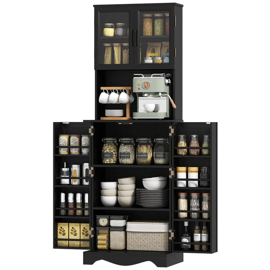 71 Inch Kitchen Pantry Cabinet, Freestanding Hutch, Black