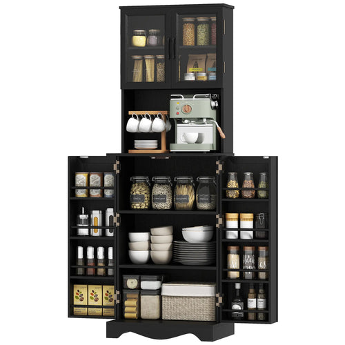 71 Inch Kitchen Pantry Cabinet, Freestanding Hutch, Black