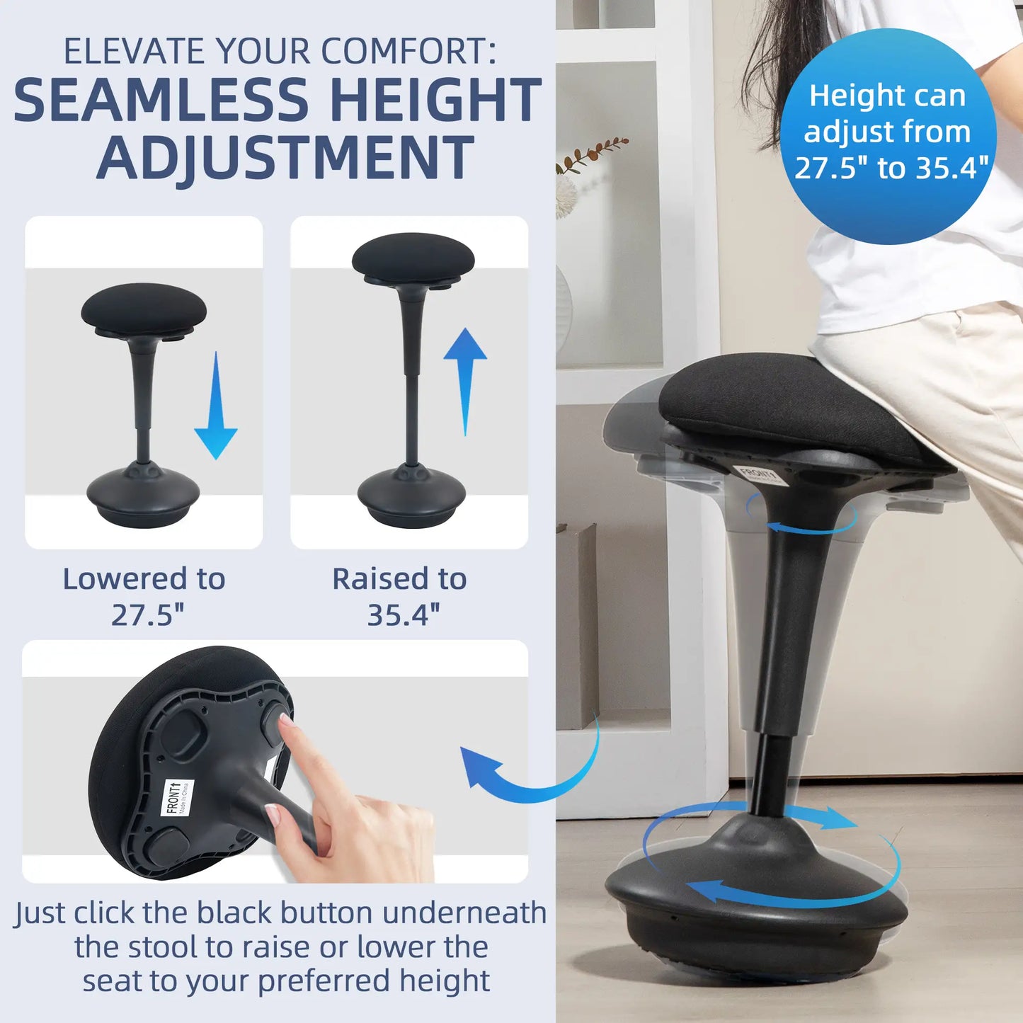 Adjustable Ergonomic Standing Stool, Swivel Backless Wobble Chair Office Chairs at Gallery Canada
