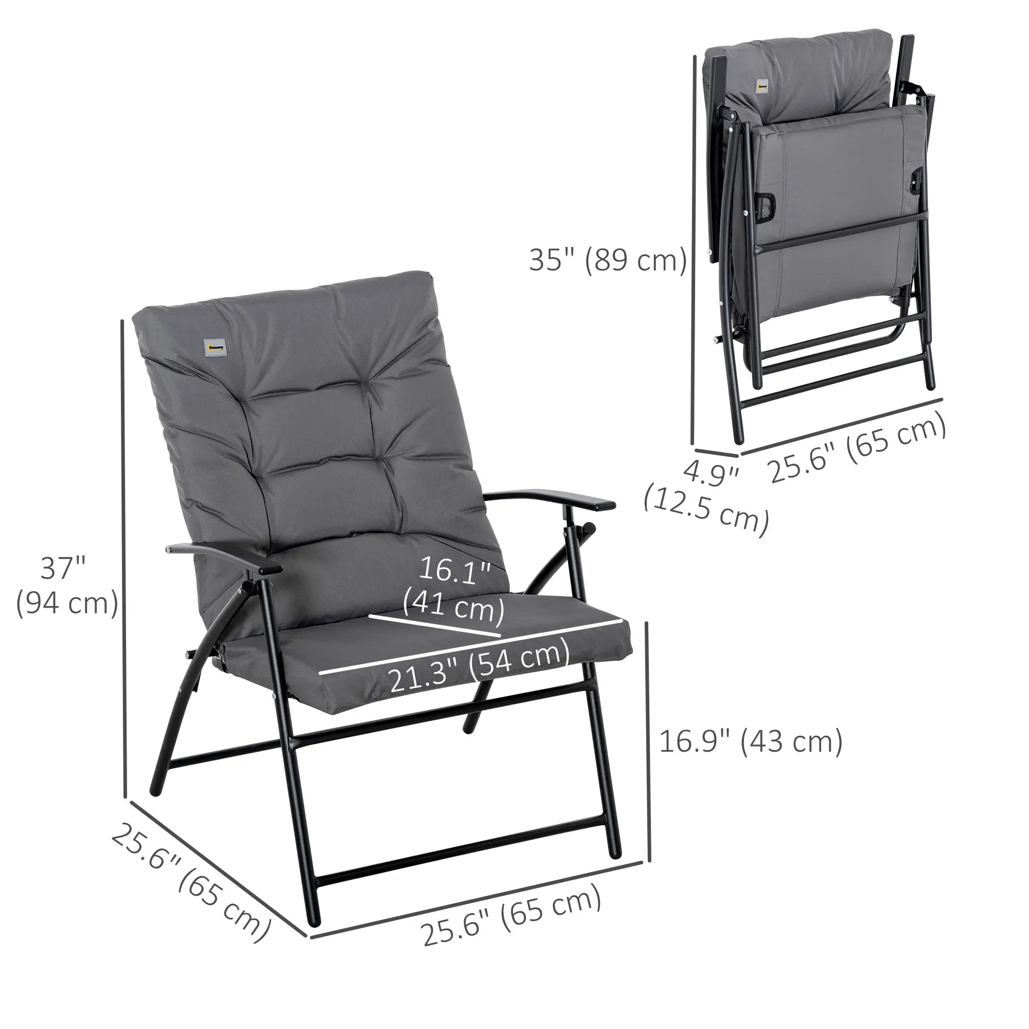 Foldable Lounge Chair, Fabric Upholstered Recliner, Outdoor Lounger with Armrest, Metal Frame for Backyard, Grey Patio Chairs at Gallery Canada