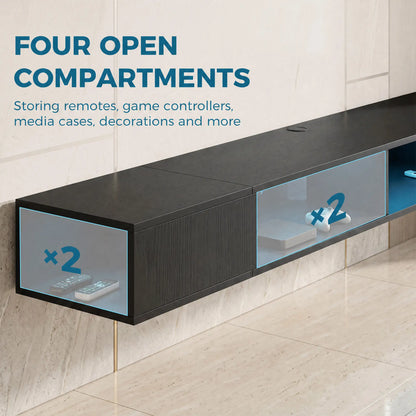 TV Stand with RGB LED Lights, Entertainment Center with Open Shelves for 75 Inch TV, Black Wood Grain TV Stands at Gallery Canada