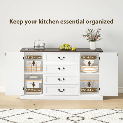 Farmhouse Sideboard with Charging Station, 58" Buffet Cabinet, White Storage Cabinets at Gallery Canada