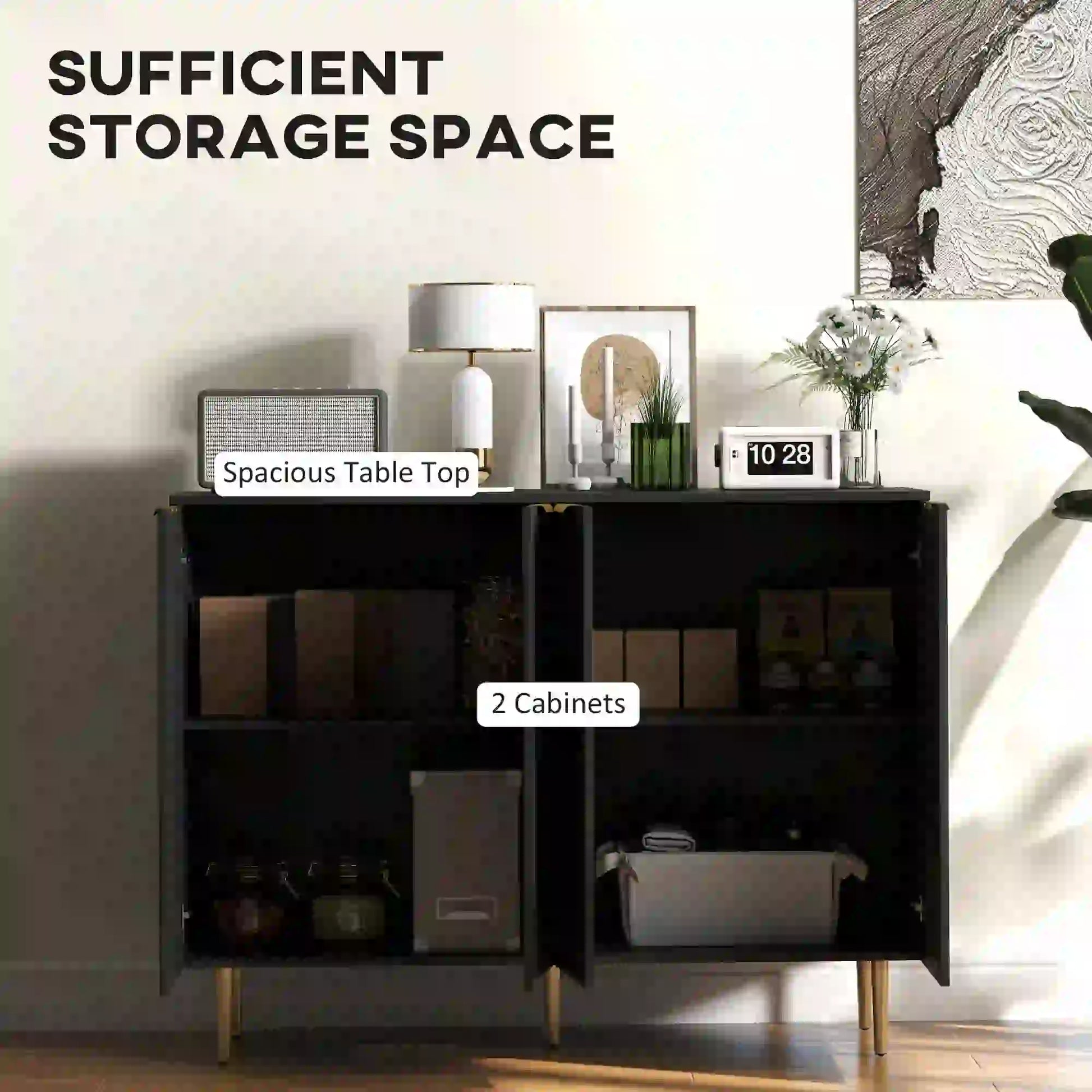 Modern Kitchen Cabinet, Sideboard with Adjustable Shelves, Black Bar Cabinets at Gallery Canada