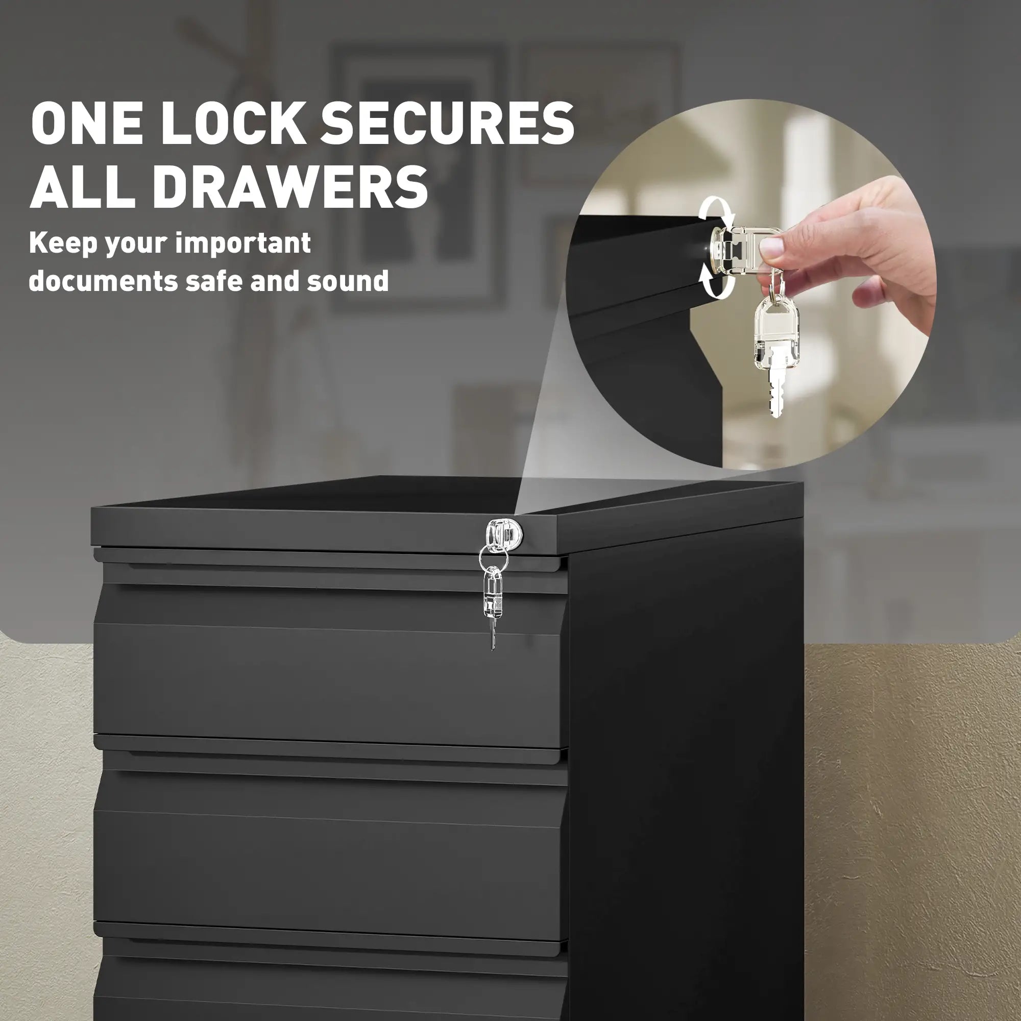 3 Drawer Filing Cabinet with Lock, Steel Office Storage, Black Office Cabinets & Cupboards at Gallery Canada
