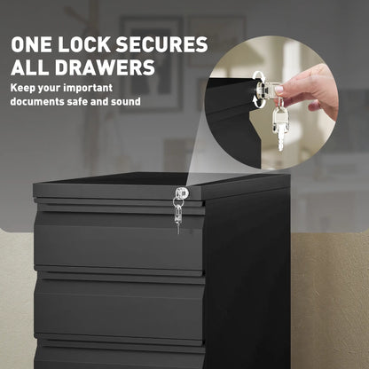 3 Drawer Filing Cabinet with Lock, Steel Office Storage, Black Office Cabinets & Cupboards at Gallery Canada
