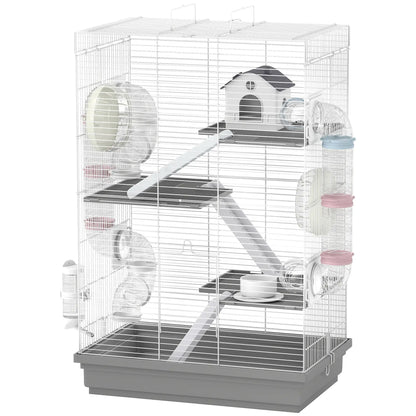 4-Level Large Hamster Cage, DIY Tubes, Water Bottle, Food Dish, Hut, Exercise Wheels, Grey Hamster Cages Grey at Gallery Canada
