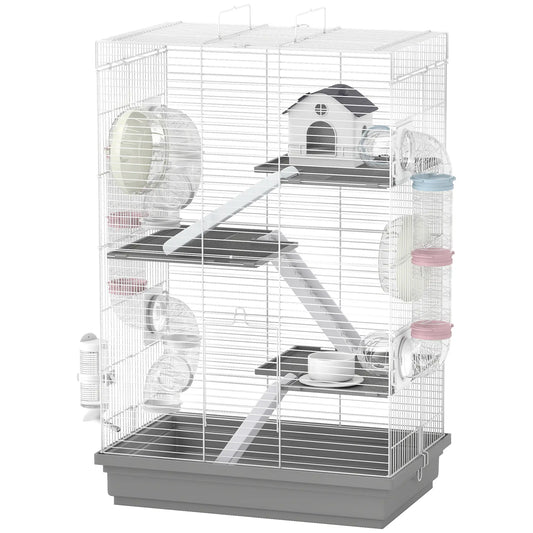 4-Level Large Hamster Cage, DIY Tubes, Water Bottle, Food Dish, Hut, Exercise Wheels, Grey Hamster Cages Grey at Gallery Canada