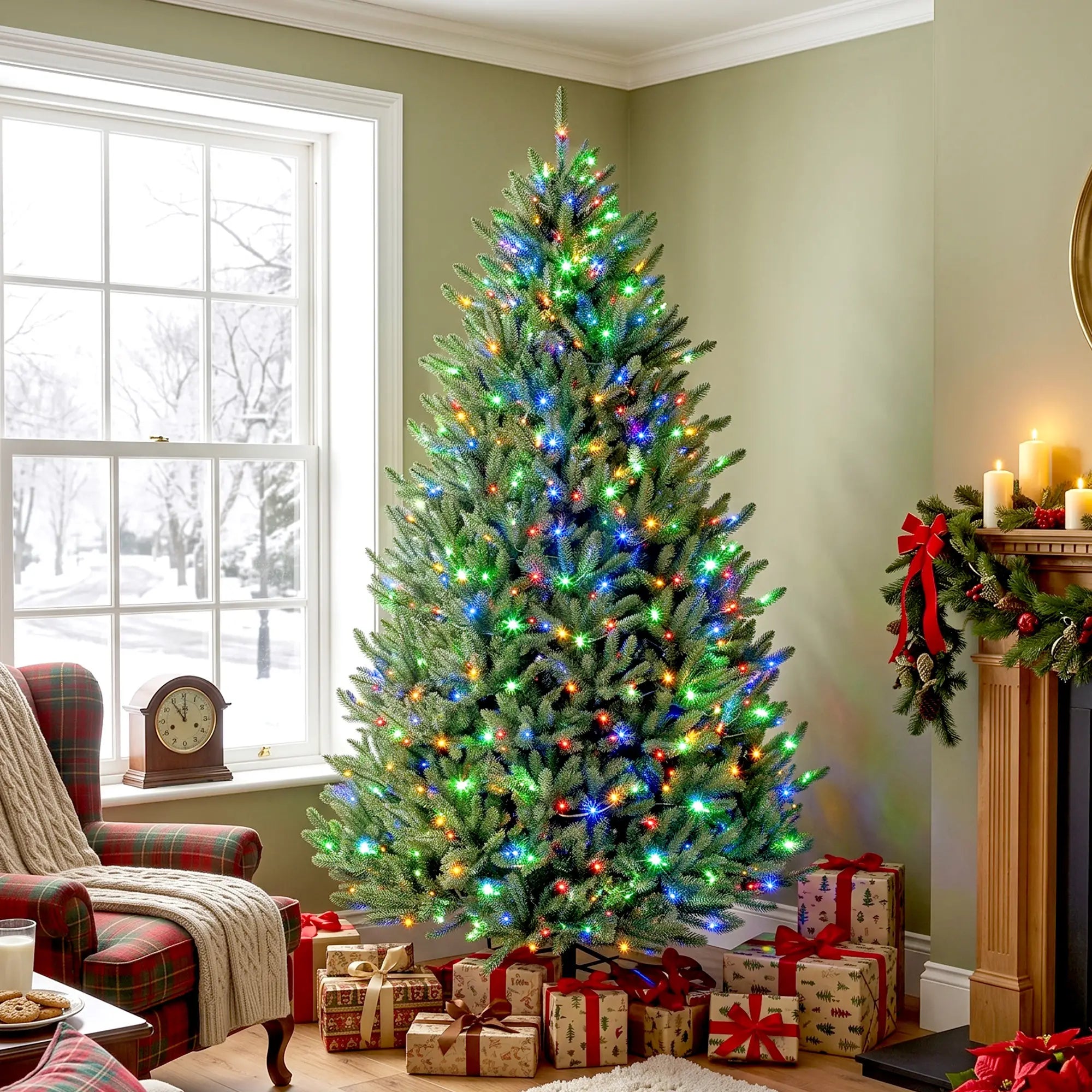 6Ft Prelit Christmas Tree, Warm White & Multi-Colour LEDs, Colorado Blue Spruce Pencil Christmas Trees at Gallery Canada