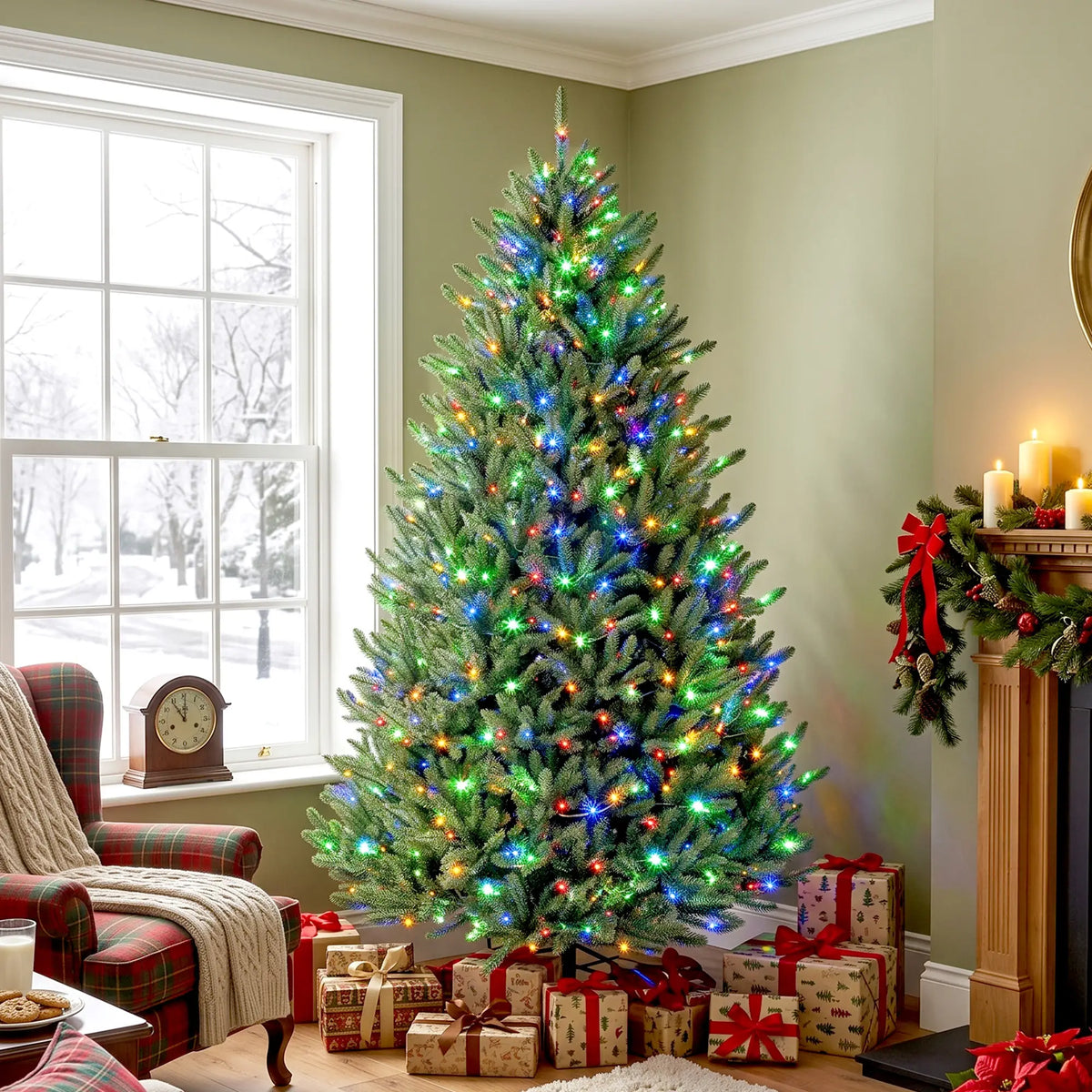 6Ft Prelit Christmas Tree, Warm White & Multi-Colour LEDs, Colorado Blue Spruce Pencil Christmas Trees at Gallery Canada