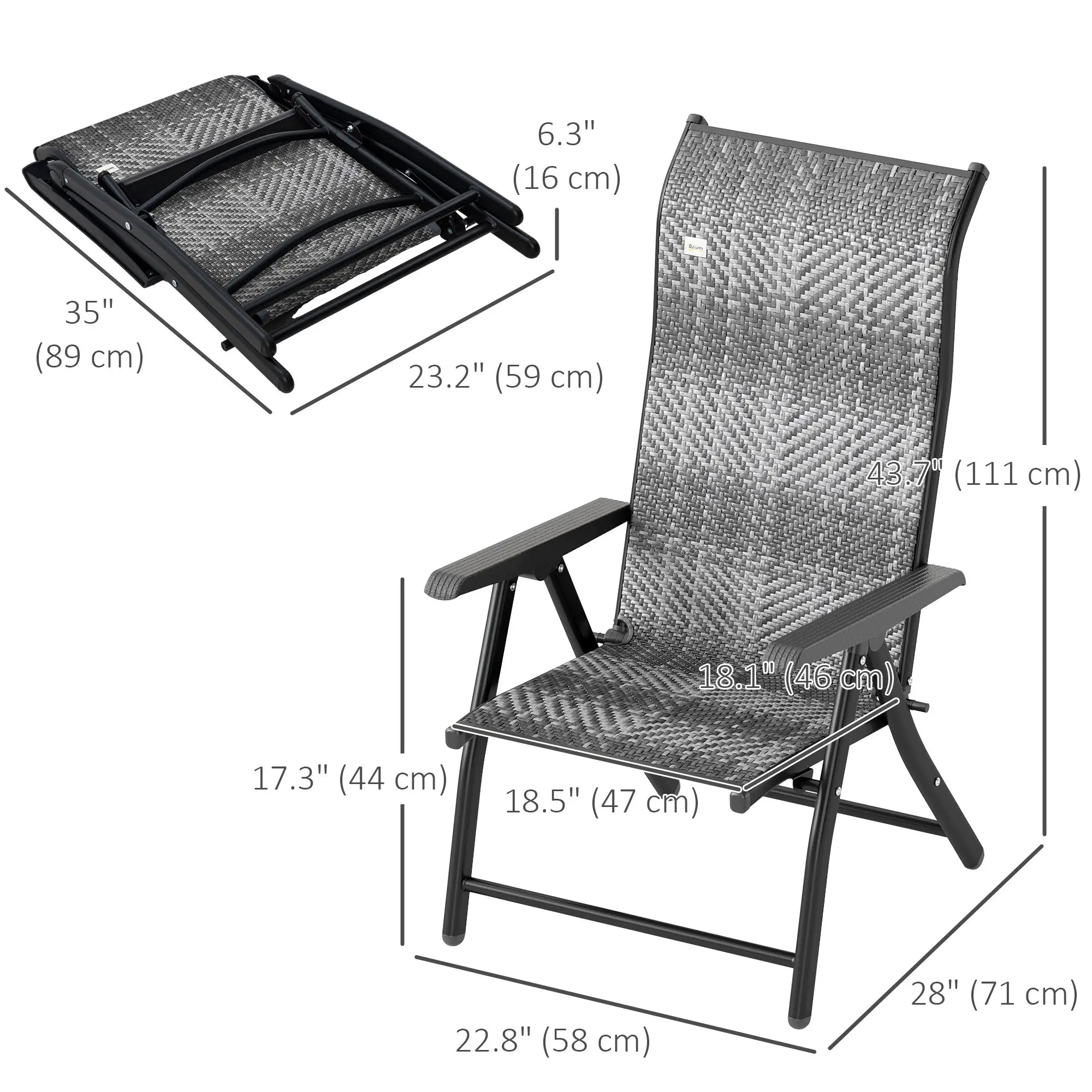 2PCs Outdoor Wicker Folding Chairs, Adjustable Backrest, Mixed Grey, Grey Patio Chairs at Gallery Canada