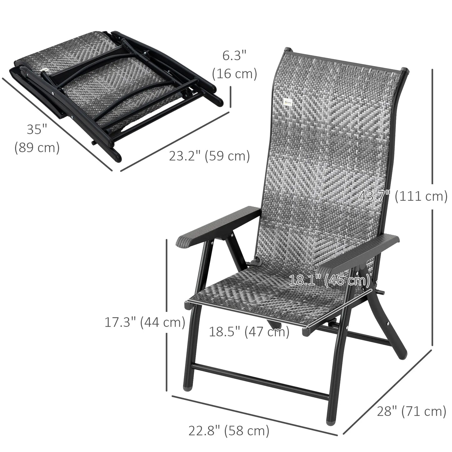 2PCs Outdoor Wicker Folding Chairs, Adjustable Backrest, Mixed Grey, Grey Patio Chairs at Gallery Canada