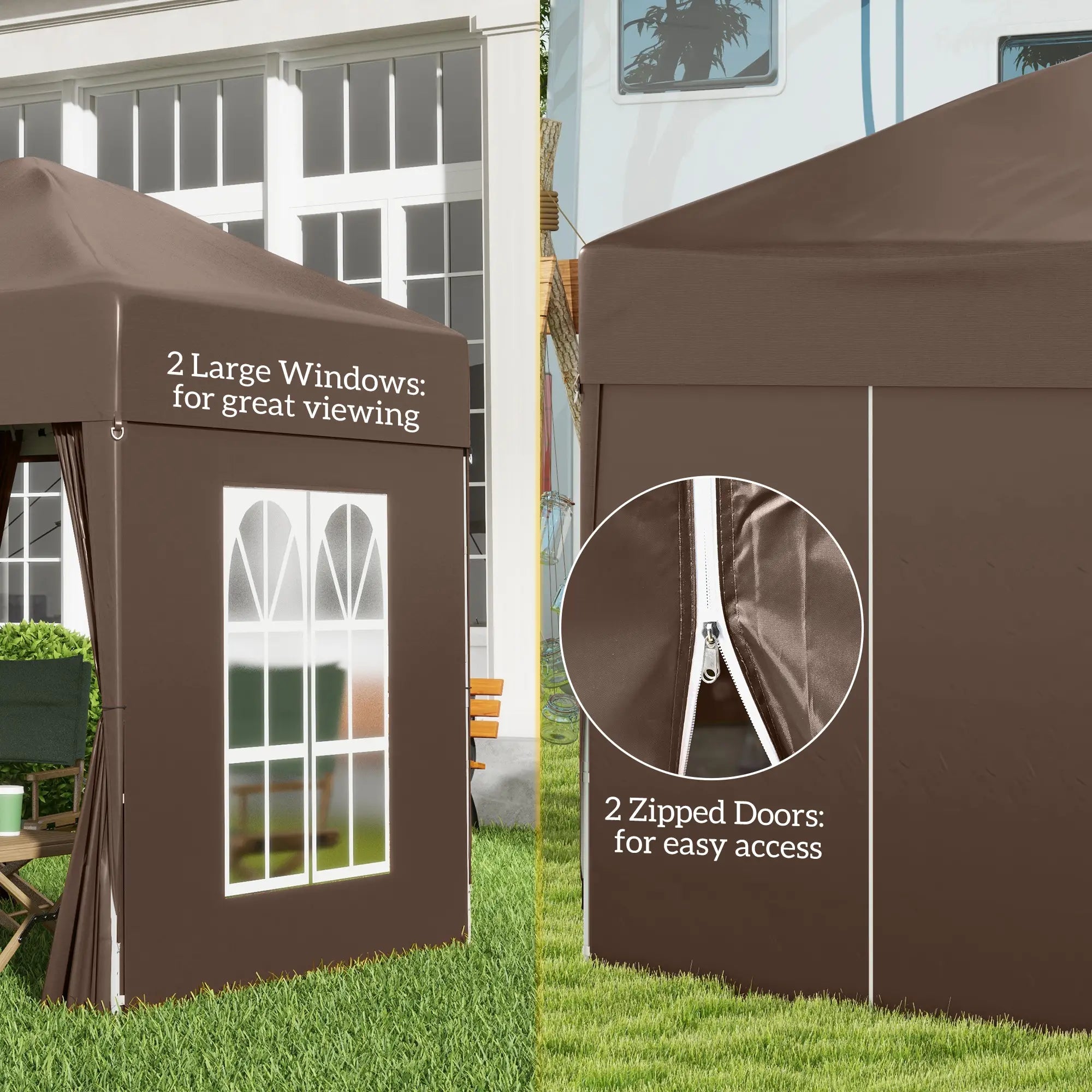 6.6'x6.6' Pop Up Canopy Tent, Instant Sun Shelter, Brown Pop Up Canopies at Gallery Canada