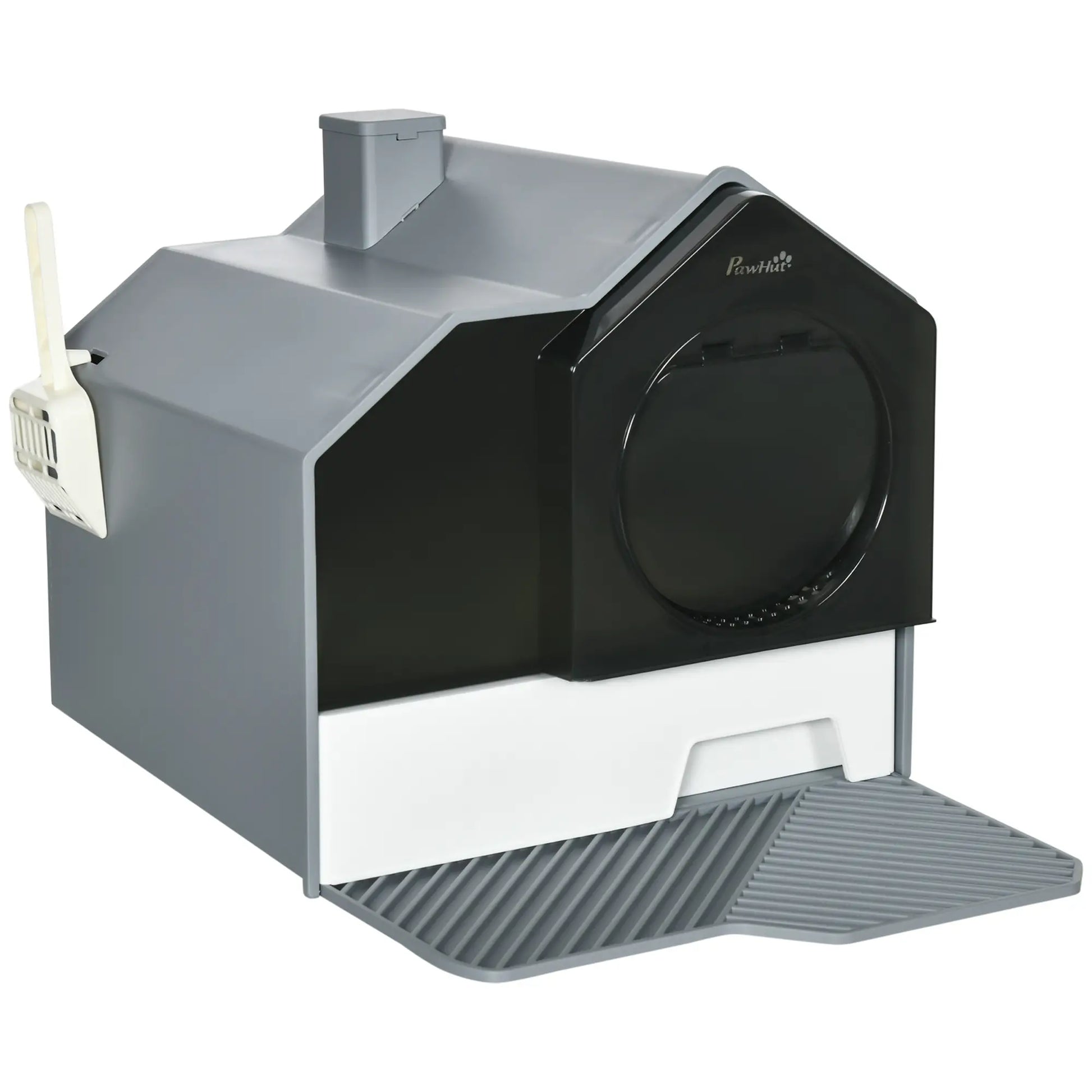 Hooded Cat Litter Box with Lid, Pull-Out Drawer, Scoop, Grey Cat Litter Box Enclosures at Gallery Canada
